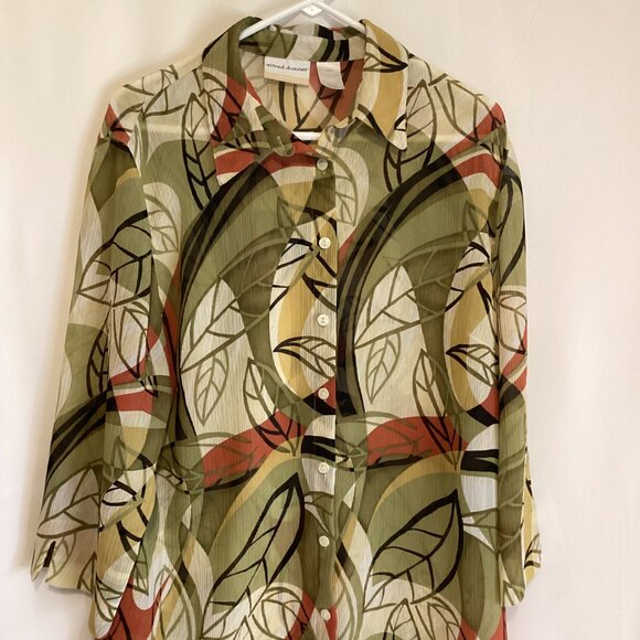 Alfred Dunner Sheer Leaf Print Blouse Women’s 16W Button-Up, Lightweight & Breez - Picture 3 of 7